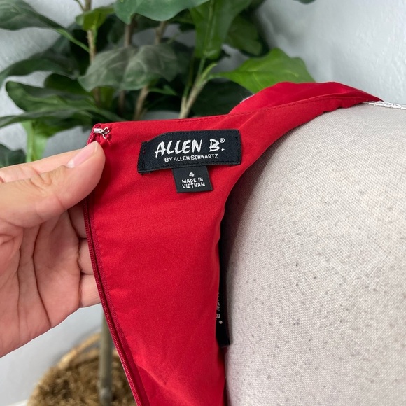 Allen B True Red Satin Ruffle V Neck Elegant Date Dress - Picture 4 of 6